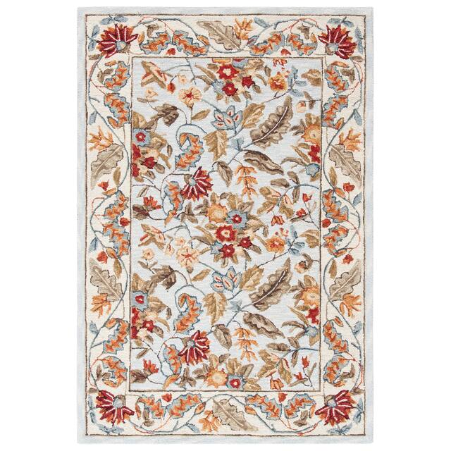 SAFAVIEH Handmade Chelsea Ashlyn French Country Floral Wool Rug - 3'9" x 5'9" - Light Blue