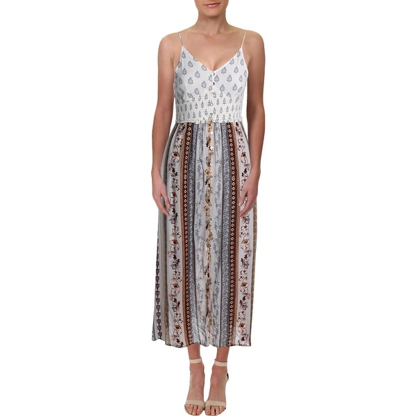 Aqua Womens Maxi Dress Printed Button-Down - Pale Blue