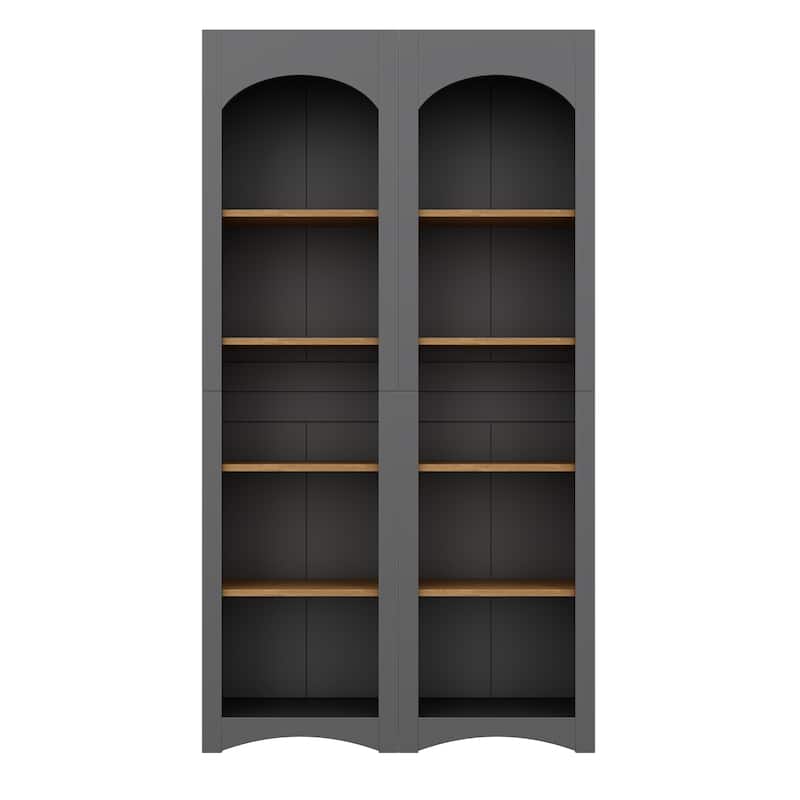 Free Standing 5 Tier Bookshelves, Bookcases Set of 2, Farmhouse Two-Tone Storage Cabinet with Adjustable Shelves