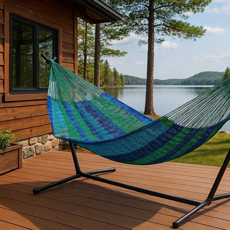 Mayan Family Hammock XXL Blue Handwoven Thick Cord - 880-lb. Capacity