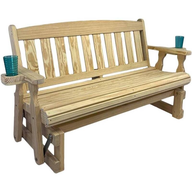 4ft Wooden Porch Glider Bench with Smooth Gliding Motion and Rolled Seat for Comfort Seating - 28"D x 51"W x 36"H