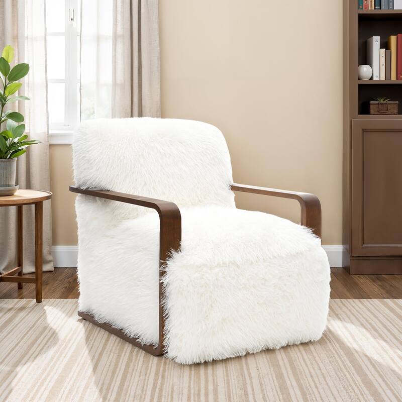Contemporary Style 1pc Accent Chair Retro Inspired Curves Wooden Arms Tight Seat And Back Primary Living Room - White