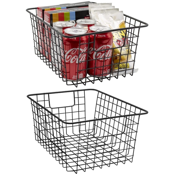 Stackable Baskets Storage Bin Metal Wire Organizers Iron 2 Pack