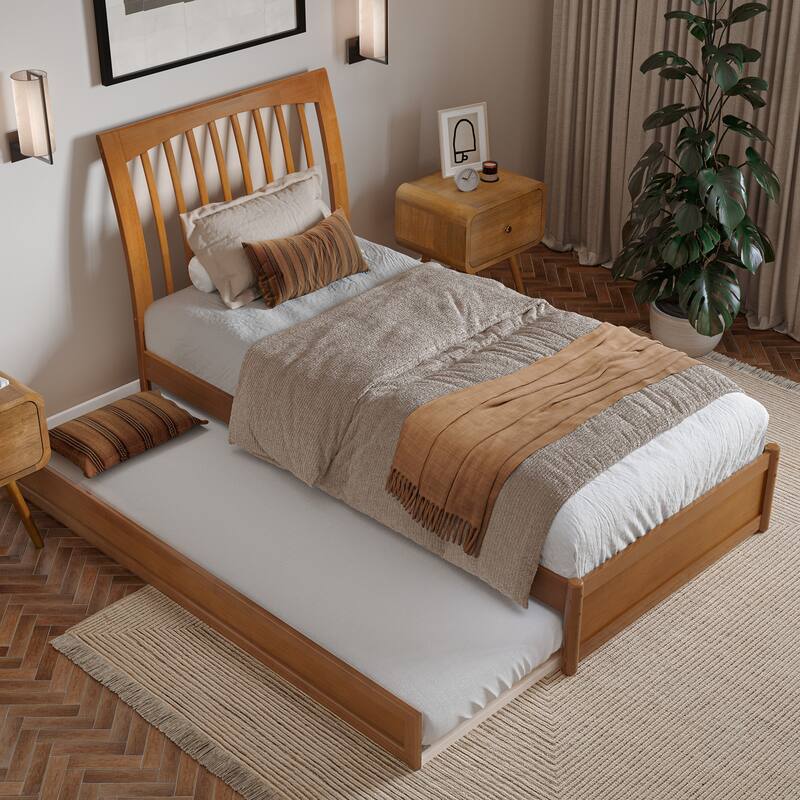 Roslyn Platform Bed with Modern Panel Footboard and Twin XL Trundle
