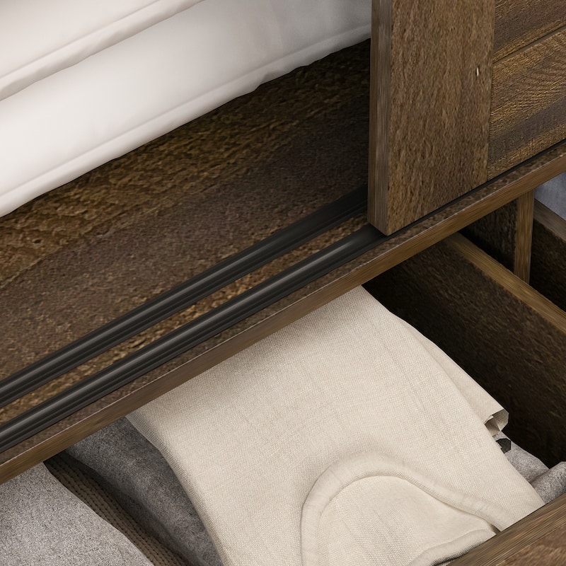 Brown Wood Grain Wardrobe with Drawers, Hanging Rod 4 Sliding Doors