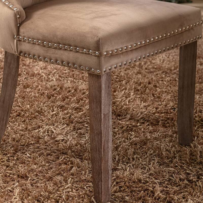 Set of 2 Velvet Dining Chairs – Tufted Upholstered Armless Accent Chairs with Nailhead Trim & Back Ring Pull
