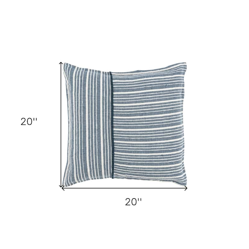 20" Blue and White Cotton Pillow With Embroidery Edges