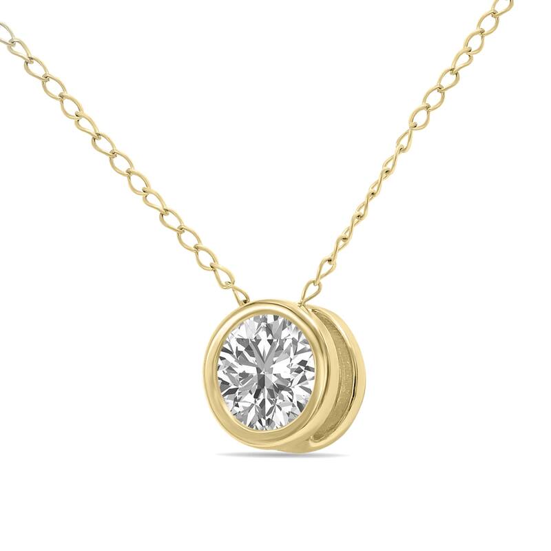 Marquee Lab Grown Certified 1/2 Carat Round Solitaire Diamond Bezel Set Pendant in 14K Yellow Gold (F-G Color, S1-S2 Clarity)