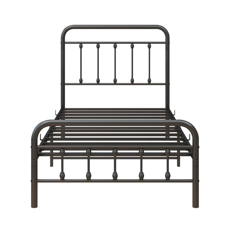 Metal Platform Bed Frame featuring a Headboard, Sturdy Slat Support, No Box Spring Required, and Easy to Assemble‌.