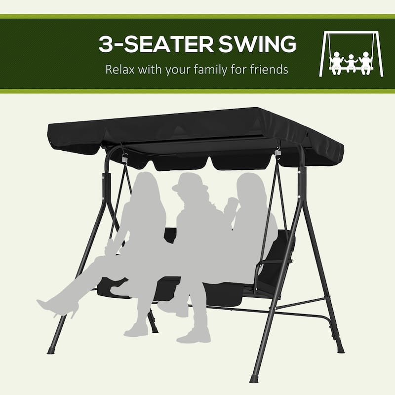 3-Seat Outdoor Porch Swing with Removable Cushion, Steel Frame Stand and Adjustable Tilt Canopy