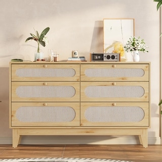 6 Rattan Drawer Dresser Modern Chest with Drawers for Bedroom - Bed ...