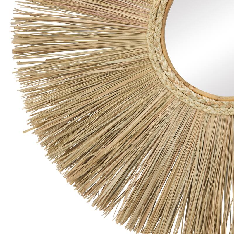 Brown Wood Starburst Room Wall Mirror - 32"W, 32"H