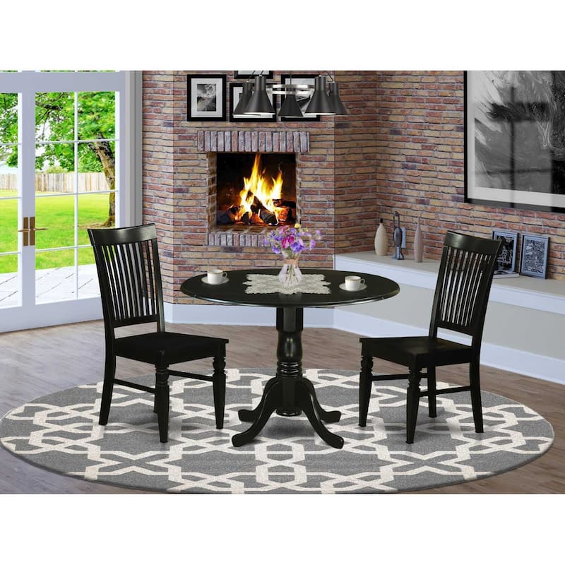 HomeStock 3-Pc Black Finish Solid Wood Top - Dining Room Set - Seats 4