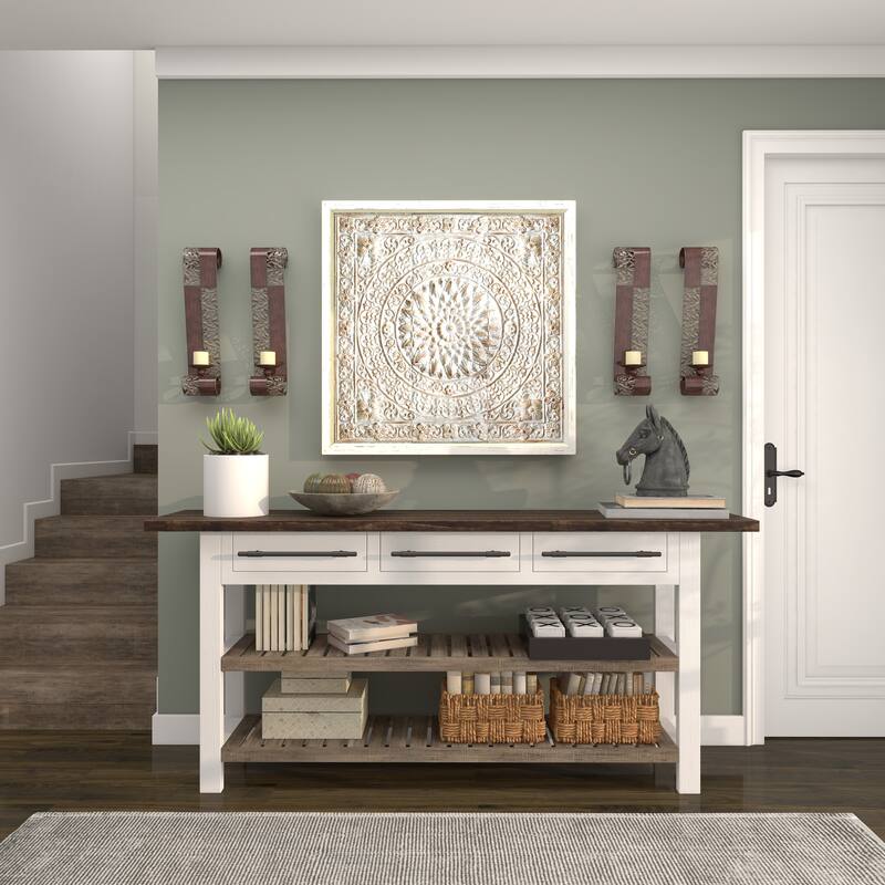 Brown Metal Cutout Leaf Wall Sconce with Scrolled Edges (Set of 2) - S/2 21"H, 4"W