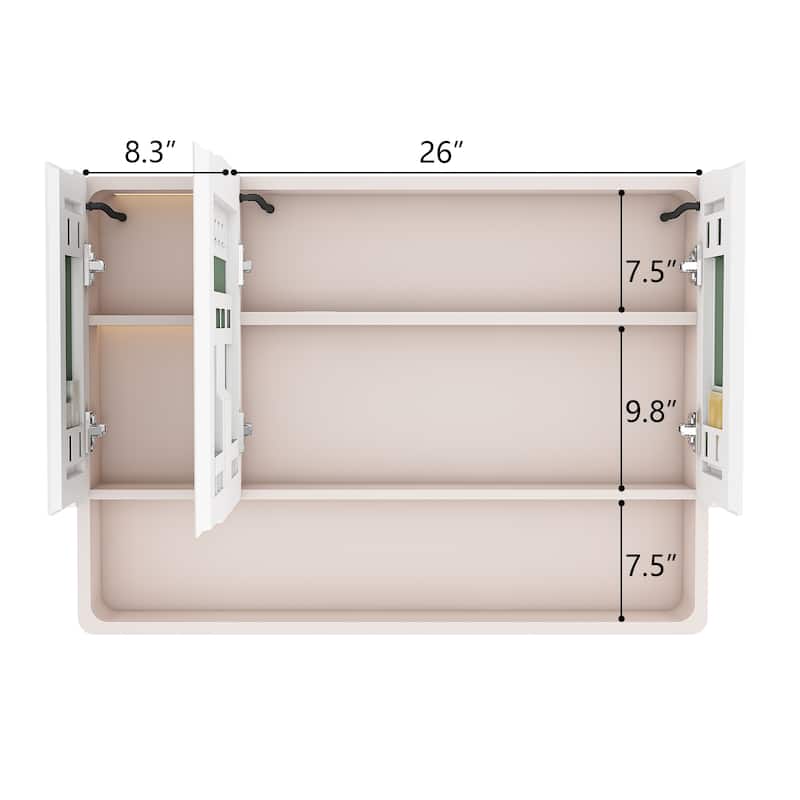 White Aluminum Bathroom Cabinet with LED Mirror and Defogging Glass and Large Storage Shelves - 35" x 28"