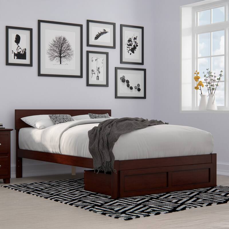 AFI Boston Platform Bed with Foot Drawer - Walnut - Full