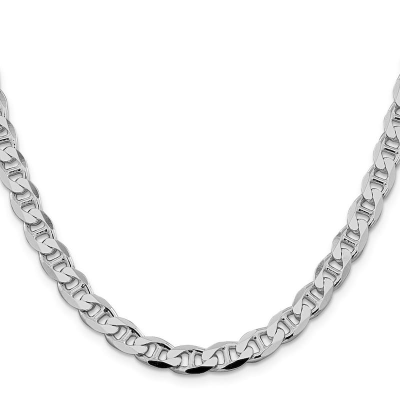 Curata 925 Sterling Silver Rhodium 7.4mm Flat Miami Curb Mariner Anchor Chain For Men