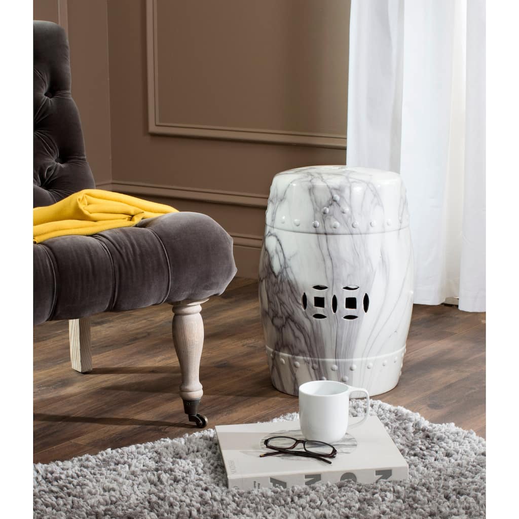 SAFAVIEH Melaniya Swirl White Ceramic Decorative Garden Stool