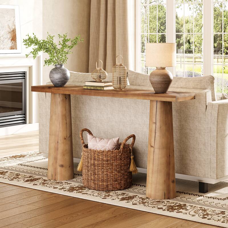 63-Inch Solid Wood Rectangular Console Couch Table for Entryway - Brown