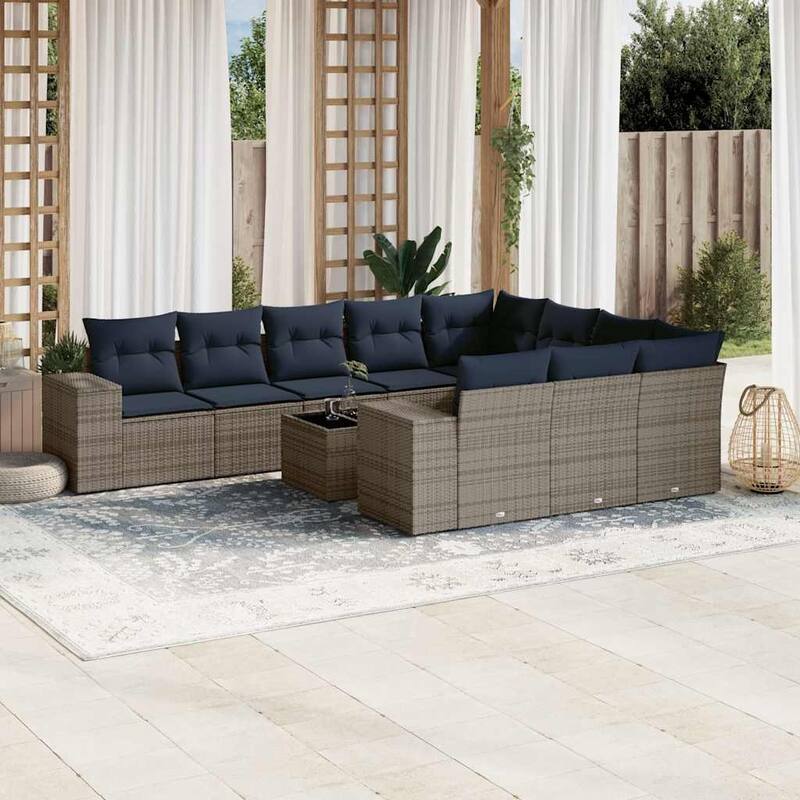vidaXL 10/11 Piece Patio Sofa Set with Cushions Black/Brown/Gray Poly Rattan - 24.4 x 24.4 x 27.2
