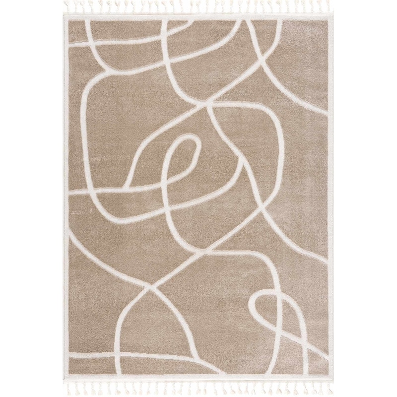 Hauteloom Azana Living Room, Bedroom Area Rug - Farmhouse - High Pile - Bone,Black - 5'3" x 7'