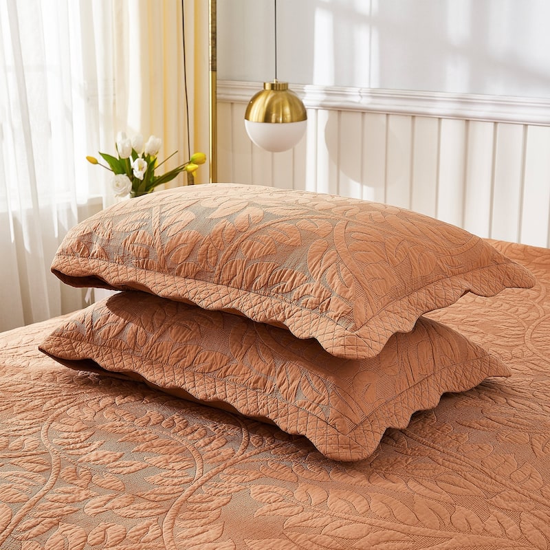 MarCielo 2-Piece 100% Cotton Embroidered Quilted Pillow Shams