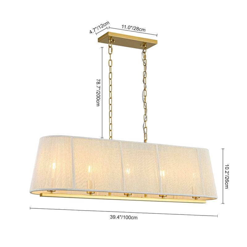 Woven Ivory String Cage 5-Light Linear Kitchen Island Chandelier