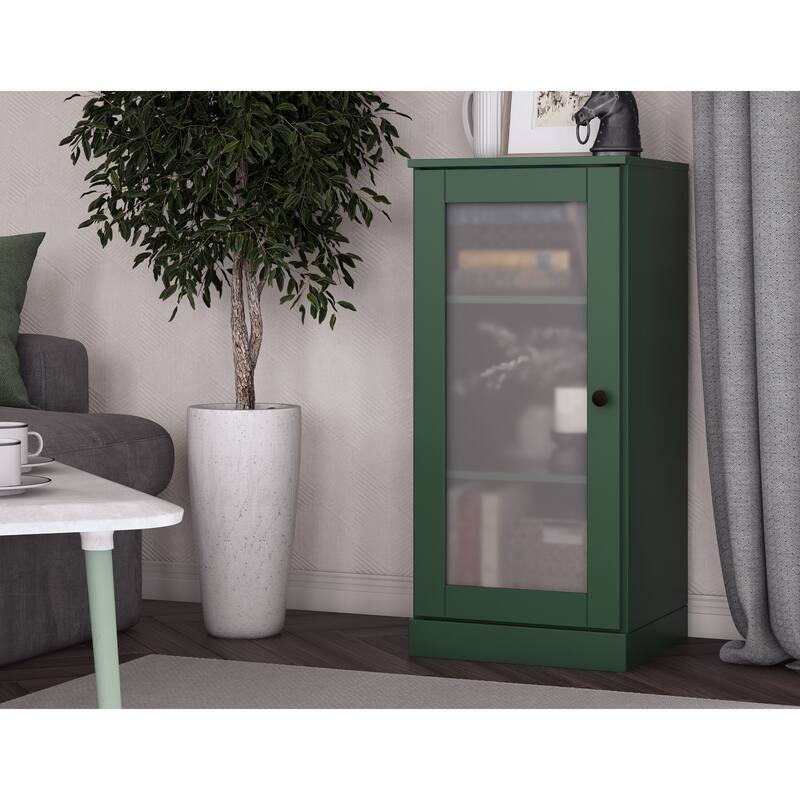 Palace Imports 100% Solid Wood 3-Shelf Bookcase with Frosted Glass Door and Adjustable Shelves - Green