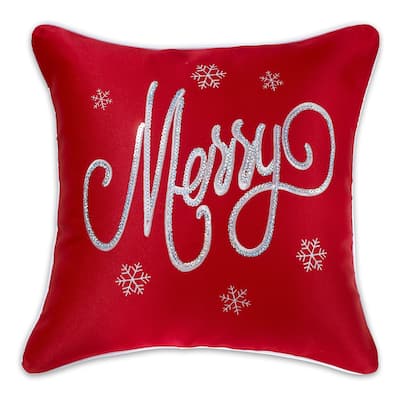 Violet Linen Decorative Christmas Red Embroidered Pattern Decorative Throw Pillow