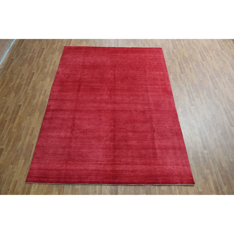 Hand Knotted Oriental 100% Wool Carpet Modern Solid Red Gabbeh Area Rug - 11' 11'' X 8' 9''