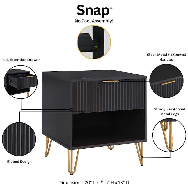 Manhattan Comfort Dumbo 1.0 Mid Century 1 Drawer Nightstand Set of 2