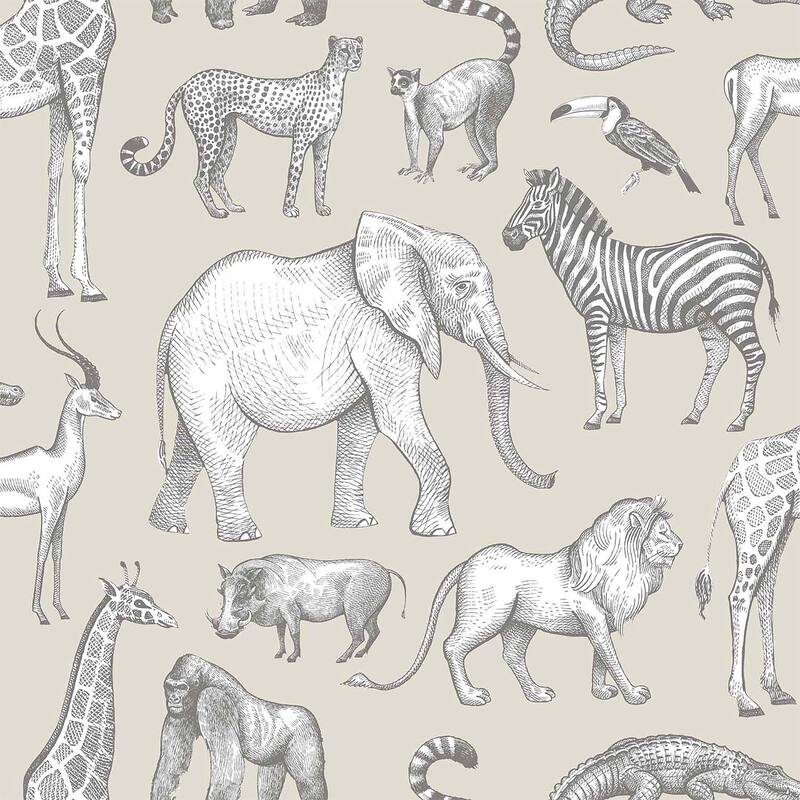 Chesapeake Kenji Taupe Safari Wallpaper - 20.9 x 396 x 0.025