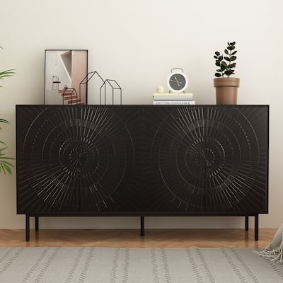 Black Wood Sideboard Cabinet – Versatile Storage For Dining Room, Living Room, Kitchen, Bedroom, Or Hallway‌