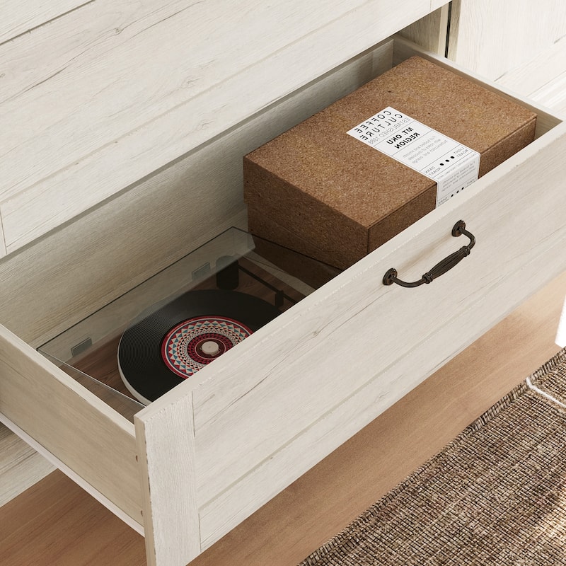Bookcase Cabinet with Glass Doors and Drawers Multi-Purpose Storage Display Hutch for Living Room or Dining Room