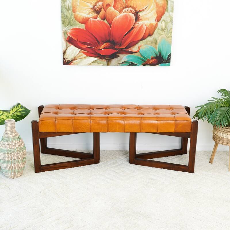Flowmont Genuine Leather Bench in Tan - Tan