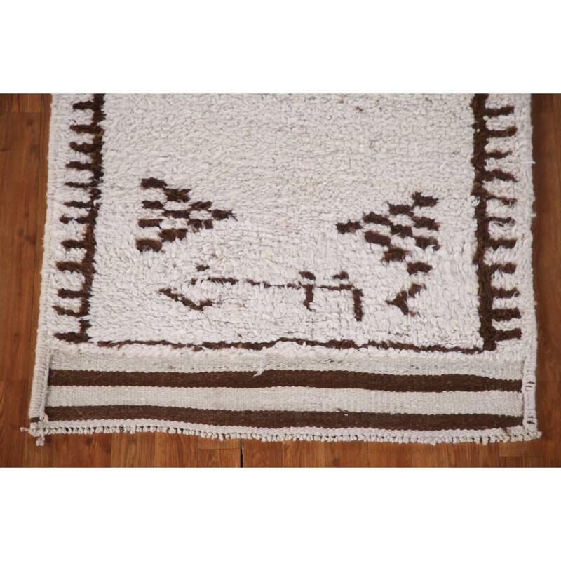 Geometric Anatolian Turkish Runner Rug Handmade Hallway Wool Carpet - 3'4"x 11'3"
