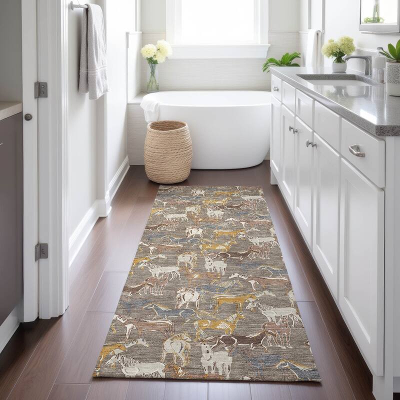 Machine Washable Indoor/ Outdoor Horse Herd Chantille Rug