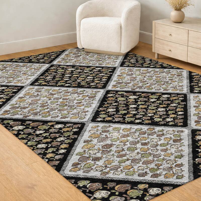 Machine Washable Indoor/ Outdoor Diamond Fish Chantille Rug