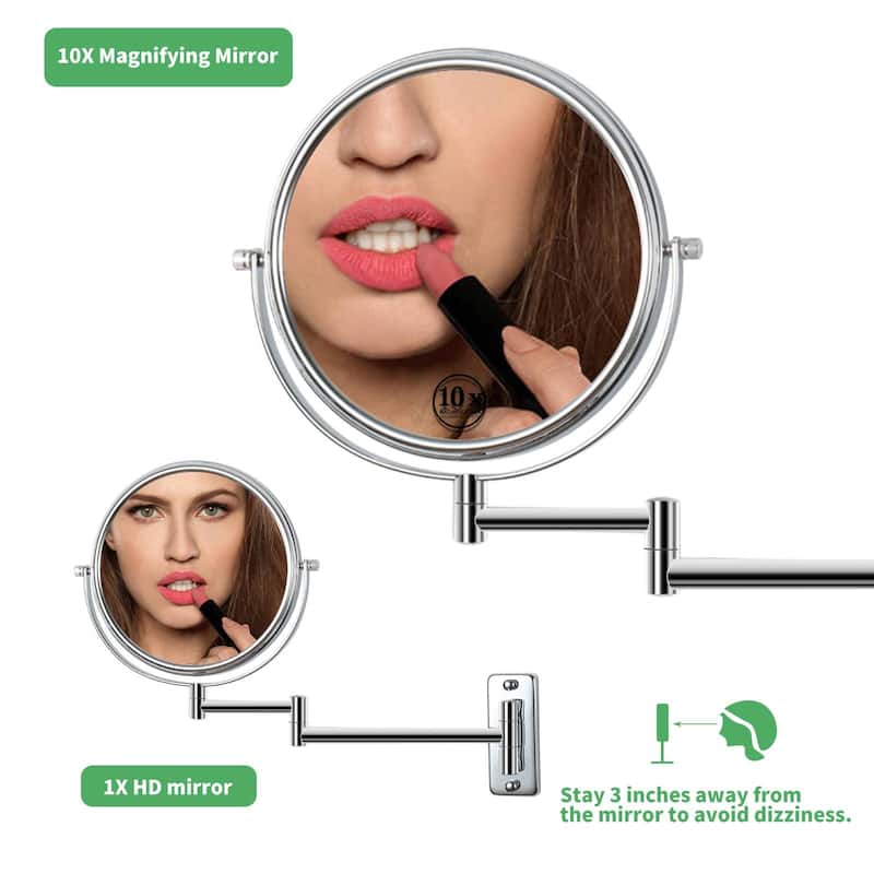 8 in. Small Round 10X HD Magnifying Double Sided Telescopic Bathroom Makeup Mirror
