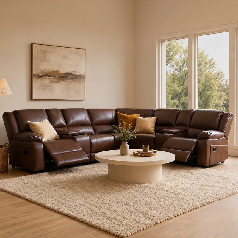 109" W Modern Contemporary Faux Leather 7 Piece Sectional Recliners
