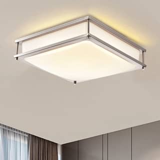 Square Satin Nickel Dimmable LED Flush Mount Ceiling Light with Selectable Color Temperature 3000K/4000K/5000K