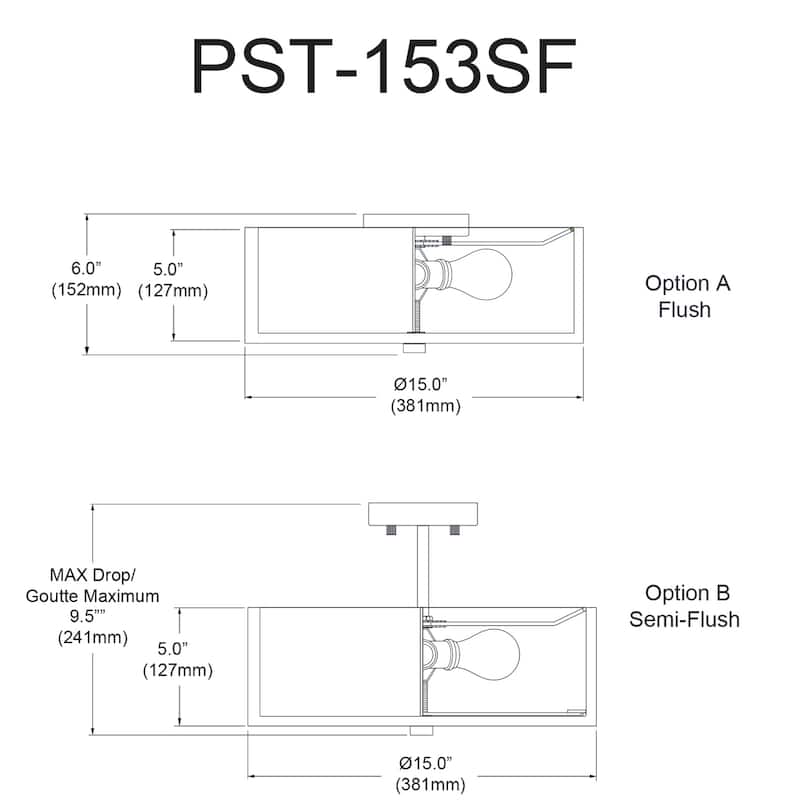 3-Light Semi-Flush Mount Ceiling Light - Matte Black Finish, White Shade - 4