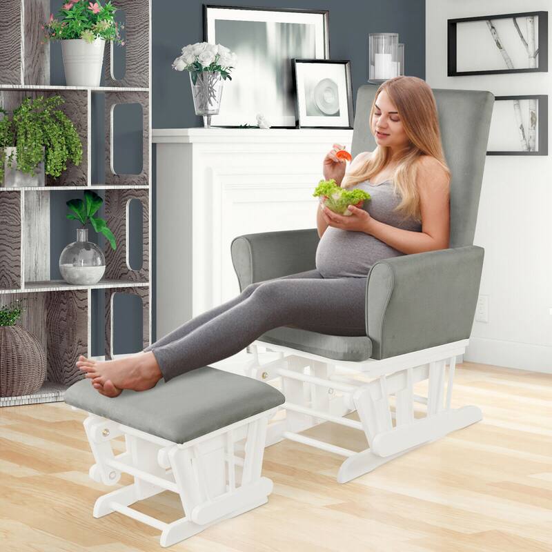 Gymax Glider and Ottoman Cushion Set Wooden Baby Nursery Rocking Chair - See Details