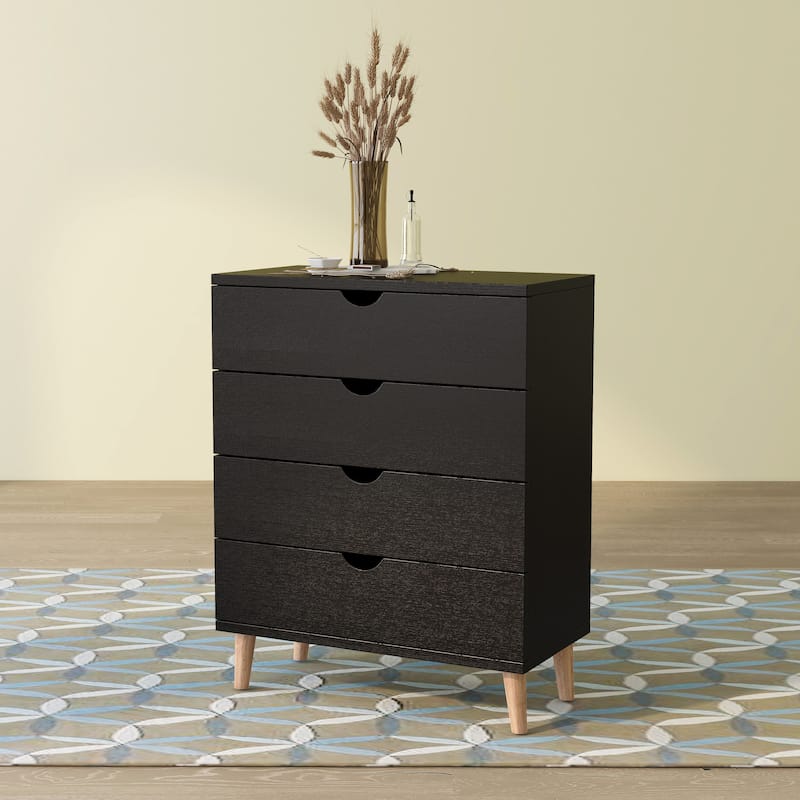 DH BASIC Mid-Century Modern Cappuccino 4-Drawer Chest by Denhour