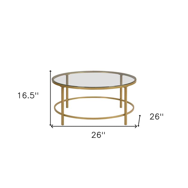 36-Inch Gold Round Coffee Table with Clear Glass Top for Living Room - 36” x 36” x 18”