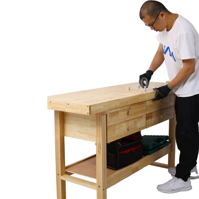 60in Workbench w/Drawers Wooden Workbench for Garage Workshop and Home