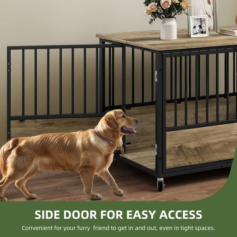 38"/43" Dog Crate Furniture Cage Table with Wheels And Double Doors