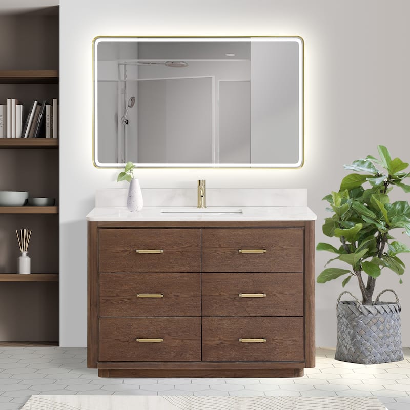 Porto Bath Vanity with White Quartz Stone Top and Mirror