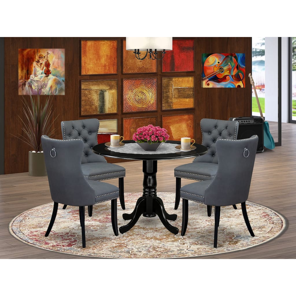 East West Furniture Dining Table Set Consists of a Round Kitchen Table and 4 Upholstered Chairs, (Finish Options)