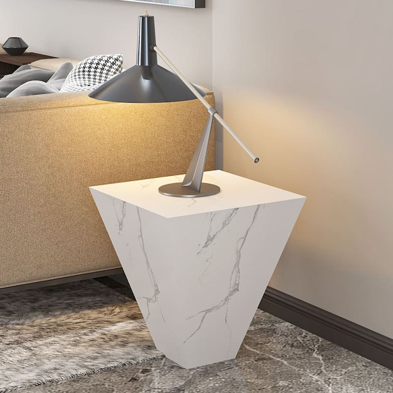 Modern Square Coffee Table, Trapezoid White Sintered Stone Coffee Table, Fully-assembled
